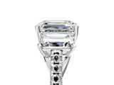 10K White Gold Three-Stone 2.50 Carat D VVS2 Emerald Diamond Ring with Round Pavé Band and Prong Setting