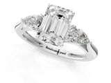White gold Three-Stone Emerald Cut Diamond Ring with Pear  Side Stones in Four-Prong Setting_17