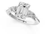 White gold Three-Stone Emerald Cut Diamond Ring with Pear Side Stones in Four-Prong Setting_218