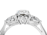 White gold Three-Stone Emerald Cut Diamond Ring with Pear Side Stones in Four-Prong Setting_221
