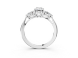 White gold Three-Stone Emerald Cut Diamond Ring with Pear Side Stones in Four-Prong Setting_221