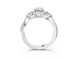 White gold Three-Stone Emerald Cut Diamond Ring with Pear  Side Stones in Four-Prong Setting_25