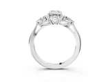 White gold Three-Stone Emerald Cut Diamond Ring with Pear  Side Stones in Four-Prong Setting_67