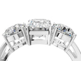 White gold Three-Stone Emerald Cut Diamond Ring with Round Side Stones, Classic Band, and Four-Prong Setting_11