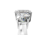 White gold Three-Stone Emerald Cut Diamond Ring with Round Side Stones, Classic Band, and Four-Prong Setting_12
