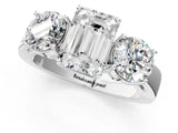 White gold Three-Stone Emerald Cut Diamond Ring with Round Side Stones, Classic Band, and Four-Prong Setting_8
