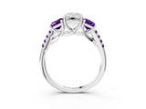 White gold Three-Stone Emerald Cut Diamond Ring with Round with Amethyst side stone Pavé Band and Prong Setting_22