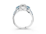 White gold Three-Stone Emerald Cut Diamond Ring with Round with Aquamarine side stone Pavé Band and Prong Setting_15