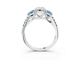 White gold Three-Stone Emerald Cut Diamond Ring with Round with Aquamarine side stone Pavé Band and Prong Setting_3
