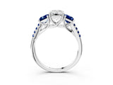 White gold Three-Stone Emerald Cut Diamond Ring with Round with Blue Sapphire side stone Pavé Band and Prong Setting_15