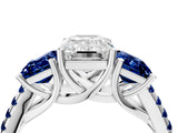 White gold Three-Stone Emerald Cut Diamond Ring with Round with Blue Sapphire side stone Pavé Band and Prong Setting_22