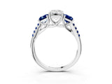White gold Three-Stone Emerald Cut Diamond Ring with Round with Blue Sapphire side stone Pavé Band and Prong Setting_3
