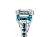 White gold Three-Stone Emerald Cut Diamond Ring with Round with Blue Topaz side stone Pavé Band and Prong Setting_17