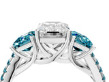 White gold Three-Stone Emerald Cut Diamond Ring with Round with Blue Topaz side stone Pavé Band and Prong Setting_23