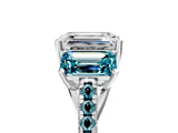 White gold Three-Stone Emerald Cut Diamond Ring with Round with Blue Topaz side stone Pavé Band and Prong Setting_24