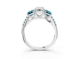 White gold Three-Stone Emerald Cut Diamond Ring with Round with Blue Topaz side stone Pavé Band and Prong Setting_39