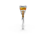 White gold Three-Stone Emerald Cut Diamond Ring with Round with Citrine side stone Pavé Band and Prong Setting_26