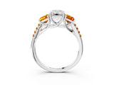 White gold Three-Stone Emerald Cut Diamond Ring with Round with Citrine side stone Pavé Band and Prong Setting_27