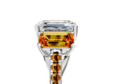 White gold Three-Stone Emerald Cut Diamond Ring with Round with Citrine side stone Pavé Band and Prong Setting_29