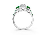 White gold Three-Stone Emerald Cut Diamond Ring with Round with Emerald side stone Pavé Band and Prong Setting_3