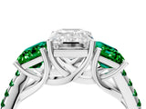 White gold Three-Stone Emerald Cut Diamond Ring with Round with Emerald side stone Pavé Band and Prong Setting_4
