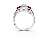 White gold Three-Stone Emerald Cut Diamond Ring with Round with Garnet side stone Pavé Band and Prong Setting_15