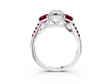 White gold Three-Stone Emerald Cut Diamond Ring with Round with Garnet side stone Pavé Band and Prong Setting_21