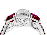 White gold Three-Stone Emerald Cut Diamond Ring with Round with Garnet side stone Pavé Band and Prong Setting_22