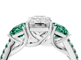 White gold Three-Stone Emerald Cut Diamond Ring with Round with Green Sapphire side stone Pavé Band and Prong Setting_28