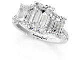 White gold Three-Stone Emerald Cut Diamond Ring with Round with Moissanite side stone Pavé Band and Prong Setting_13