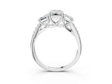 White gold Three-Stone Emerald Cut Diamond Ring with Round with Moissanite side stone Pavé Band and Prong Setting_15