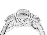 White gold Three-Stone Emerald Cut Diamond Ring with Round with Moissanite side stone Pavé Band and Prong Setting_16