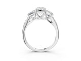 White gold Three-Stone Emerald Cut Diamond Ring with Round with Moissanite side stone Pavé Band and Prong Setting_21