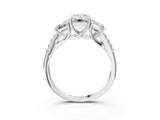White gold Three-Stone Emerald Cut Diamond Ring with Round with Moissanite side stone Pavé Band and Prong Setting_3