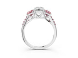 White gold Three-Stone Emerald Cut Diamond Ring with Round with Morganite side stone Pavé Band and Prong Setting_15