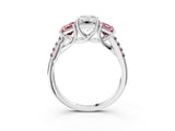 White gold Three-Stone Emerald Cut Diamond Ring with Round with Morganite side stone Pavé Band and Prong Setting_21