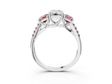 White gold Three-Stone Emerald Cut Diamond Ring with Round with Morganite side stone Pavé Band and Prong Setting_3