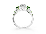 White gold Three-Stone Emerald Cut Diamond Ring with Round with Peridot side stone Pavé Band and Prong Setting_15