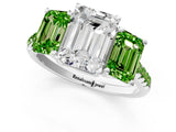 White gold Three-Stone Emerald Cut Diamond Ring with Round with Peridot side stone Pavé Band and Prong Setting_21