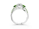 White gold Three-Stone Emerald Cut Diamond Ring with Round with Peridot side stone Pavé Band and Prong Setting_23
