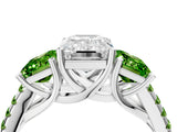 White gold Three-Stone Emerald Cut Diamond Ring with Round with Peridot side stone Pavé Band and Prong Setting_24