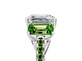 White gold Three-Stone Emerald Cut Diamond Ring with Round with Peridot side stone Pavé Band and Prong Setting_25