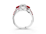 White gold Three-Stone Emerald Cut Diamond Ring with Round with Ruby side stone Pavé Band and Prong Setting_15