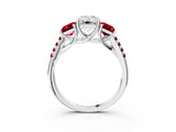 White gold Three-Stone Emerald Cut Diamond Ring with Round with Ruby side stone Pavé Band and Prong Setting_3