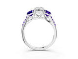 White gold Three-Stone Emerald Cut Diamond Ring with Round with Tanzanite side stone Pavé Band and Prong Setting_3