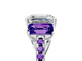 White gold Three-Stone Emerald Cut Diamond Ring with Round with Tanzanite side stone Pavé Band and Prong Setting_5