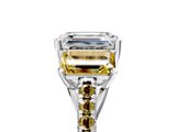 White gold Three-Stone Emerald Cut Diamond Ring with Round with Yellow Sapphire side stone Pavé Band and Prong Setting_17