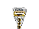 White gold Three-Stone Emerald Cut Diamond Ring with Round with Yellow Sapphire side stone Pavé Band and Prong Setting_23