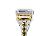 White gold Three-Stone Emerald Cut Diamond Ring with Round with Yellow Sapphire side stone Pavé Band and Prong Setting_5
