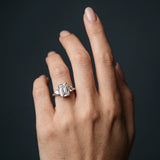 White gold Three-Stone Emerald Cut Diamond Solitaire with Prong Setting and Classic Band_13